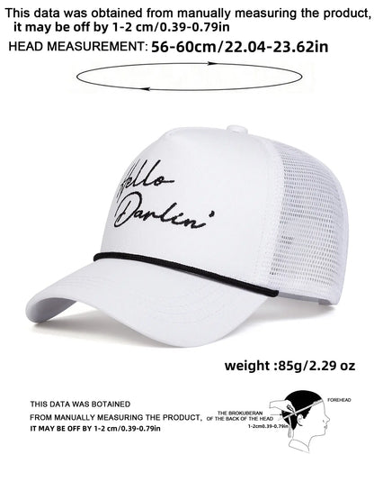 Unisex Hello Darlin Baseball Cap Adjustable Sun Hat, Casual Fitted Cartoon Pattern, Ideal for Travel Beach Vacation All Seasons, Embroidery Adjustable Hat, Embroidered Cap