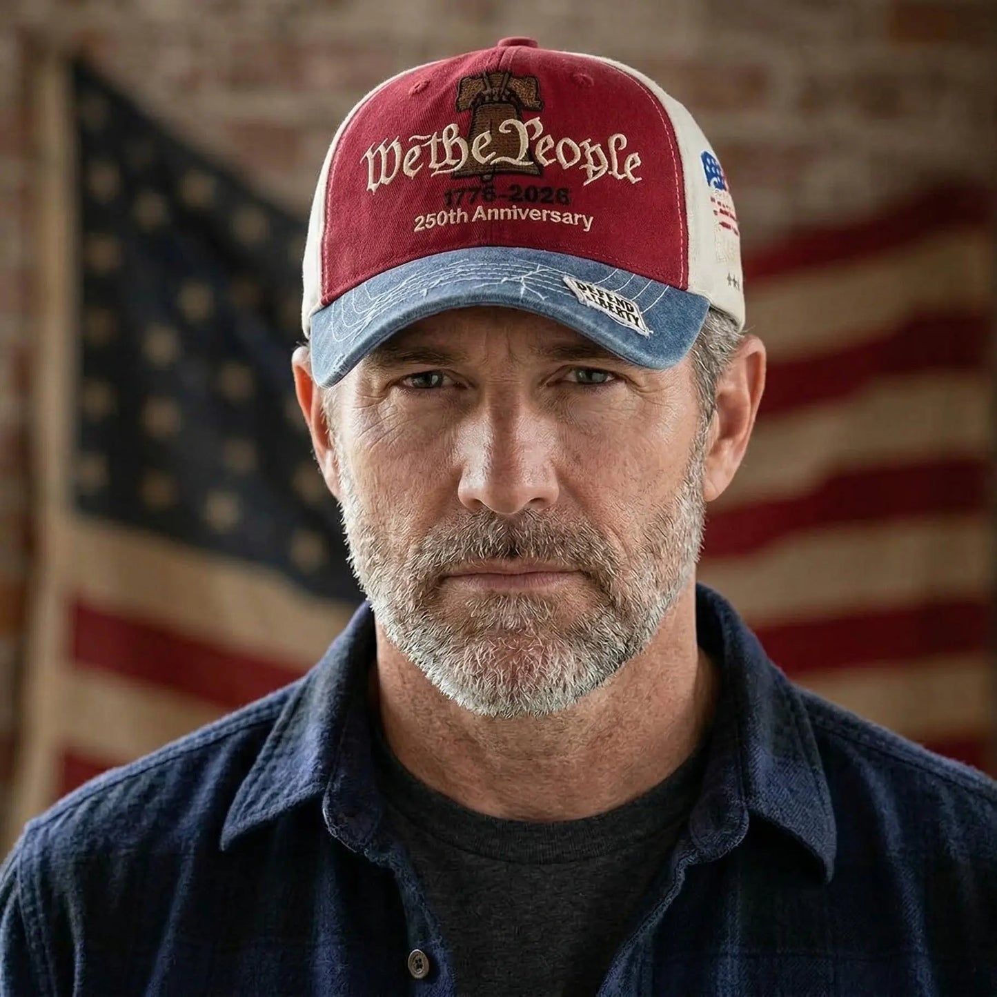 “We the People” 1776 Vintage Patriotic Baseball Cap – Embroidered Liberty Bell & American Flag Hat – Distressed Cotton “Freedom Is Essential” Dad Hat Gift for Men Veterans Adjustable Snapback Hat