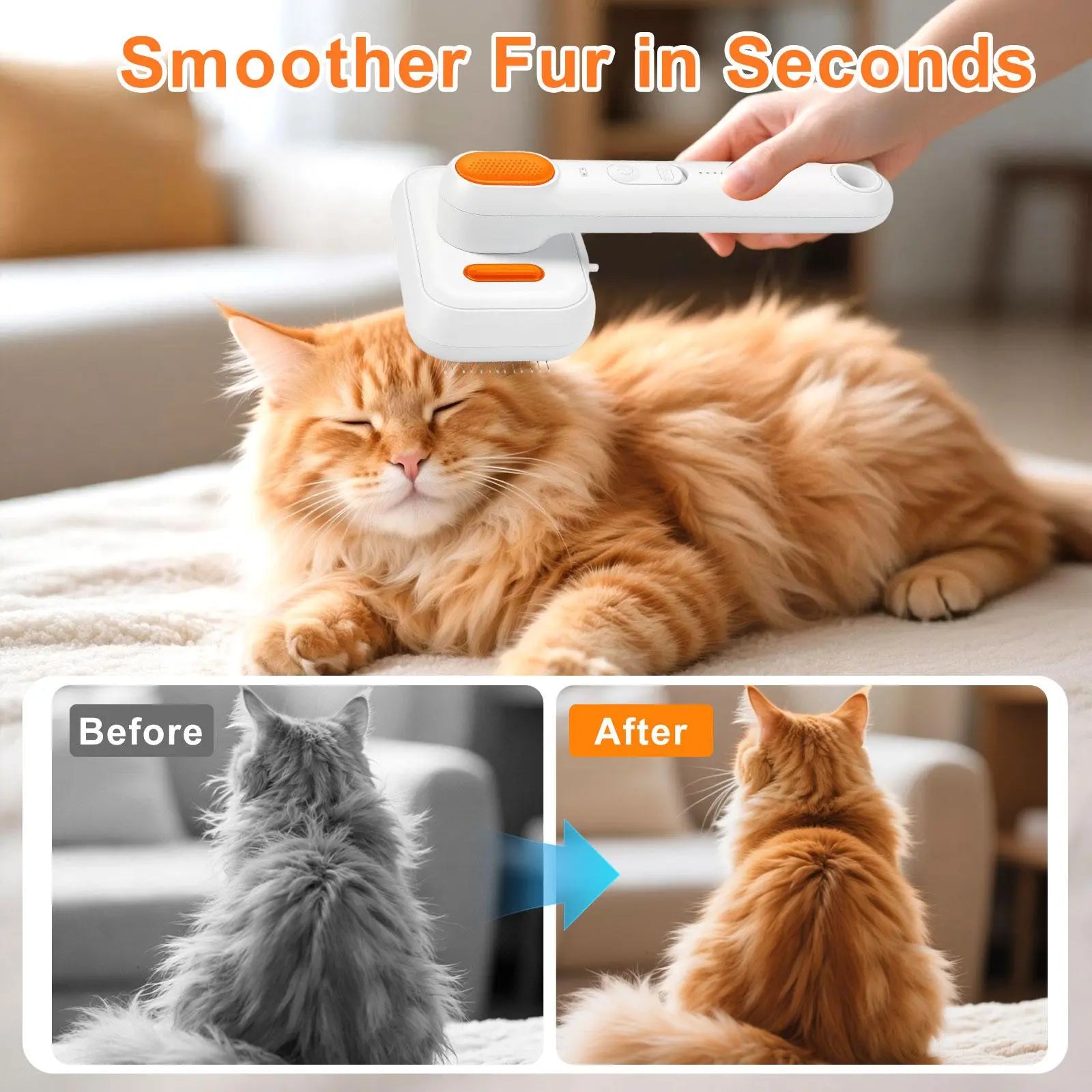 Cat Grooming Brush – Waterproof Steam Deshedding Tool, One-Button Hair Removal Comb for Cats & Dogs, Pet Fur Cleaning & Trimming, Petlovers