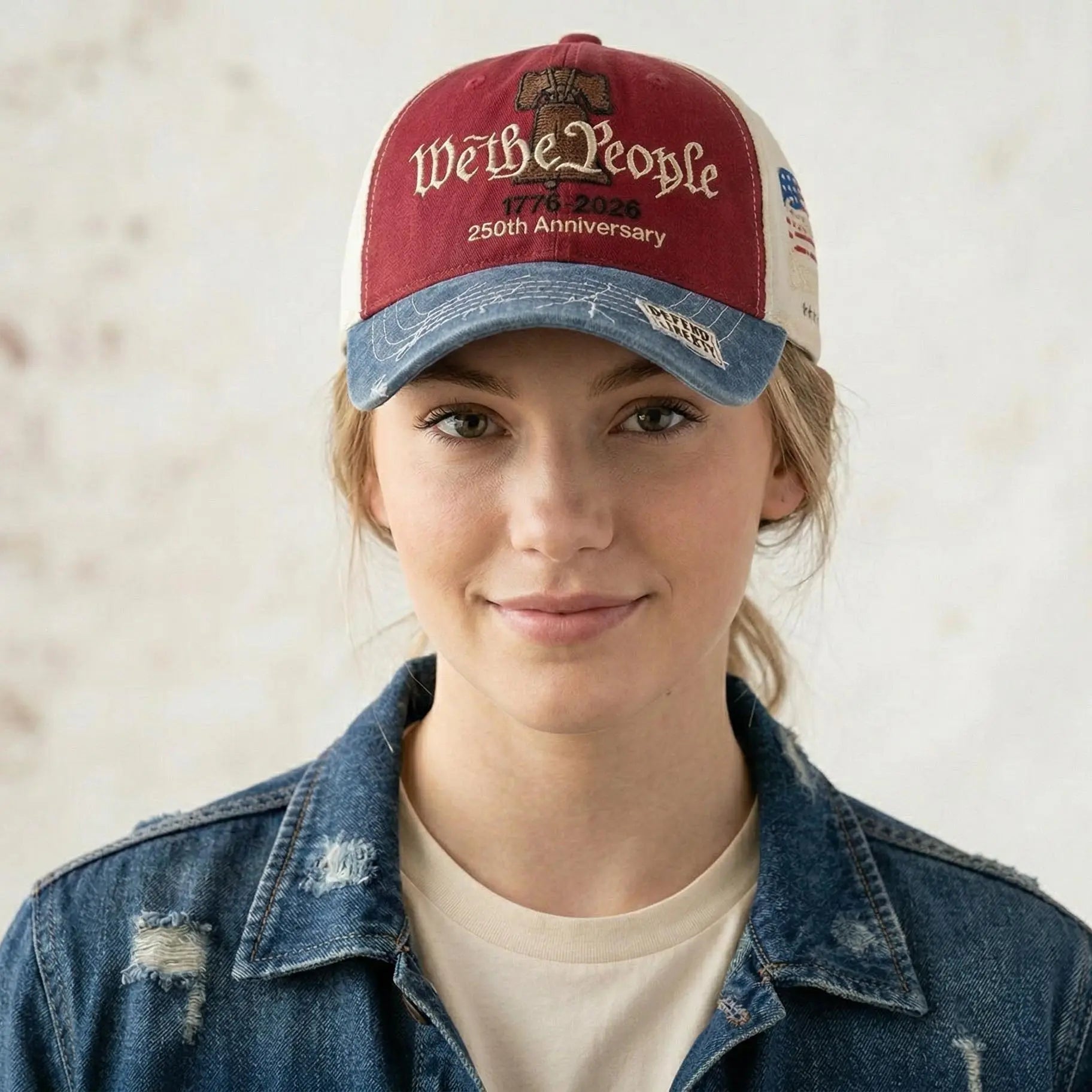 “We the People” 1776 Vintage Patriotic Baseball Cap – Embroidered Liberty Bell & American Flag Hat – Distressed Cotton “Freedom Is Essential” Dad Hat Gift for Men Veterans Adjustable Snapback Hat