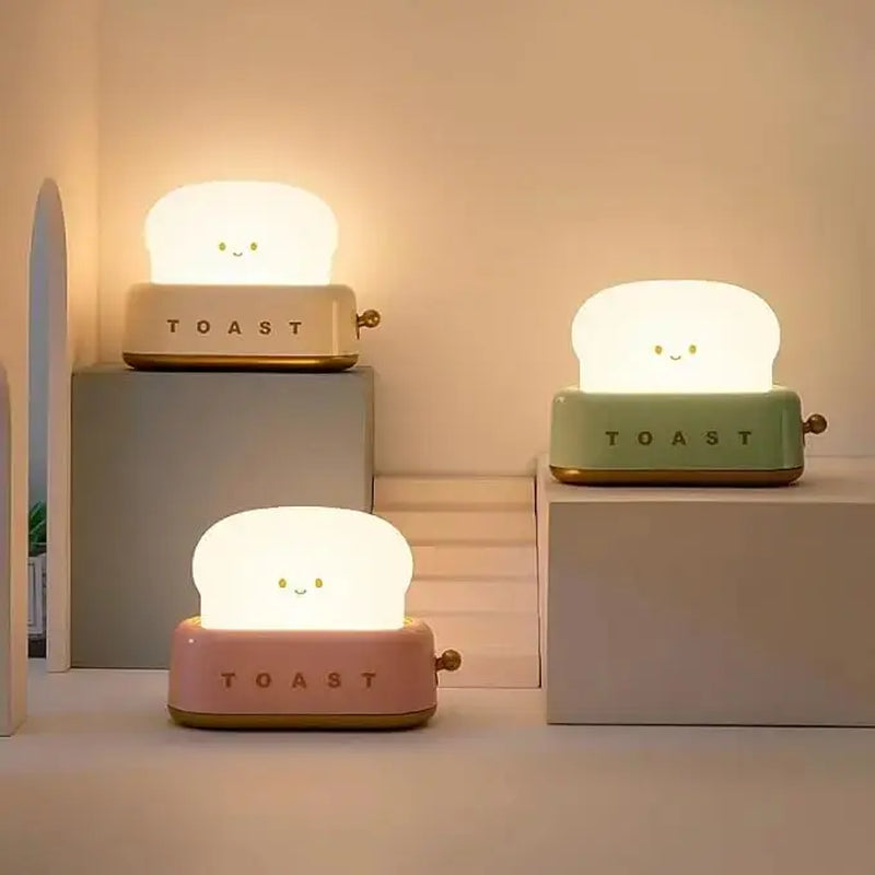 Cute Toast LED Night Light Table Lamp, Rechargeable Bedroom Bedside Lamp with Timer, Soft Warm Glow Decorative Desk Light for Kids Room, Nursery, Birthday Gift for Boys & Girls Summerwins
