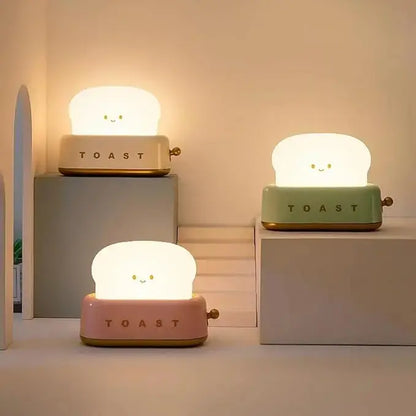 Cute Toast LED Night Light Table Lamp, Rechargeable Bedroom Bedside Lamp with Timer, Soft Warm Glow Decorative Desk Light for Kids Room, Nursery, Birthday Gift for Boys & Girls Summerwins