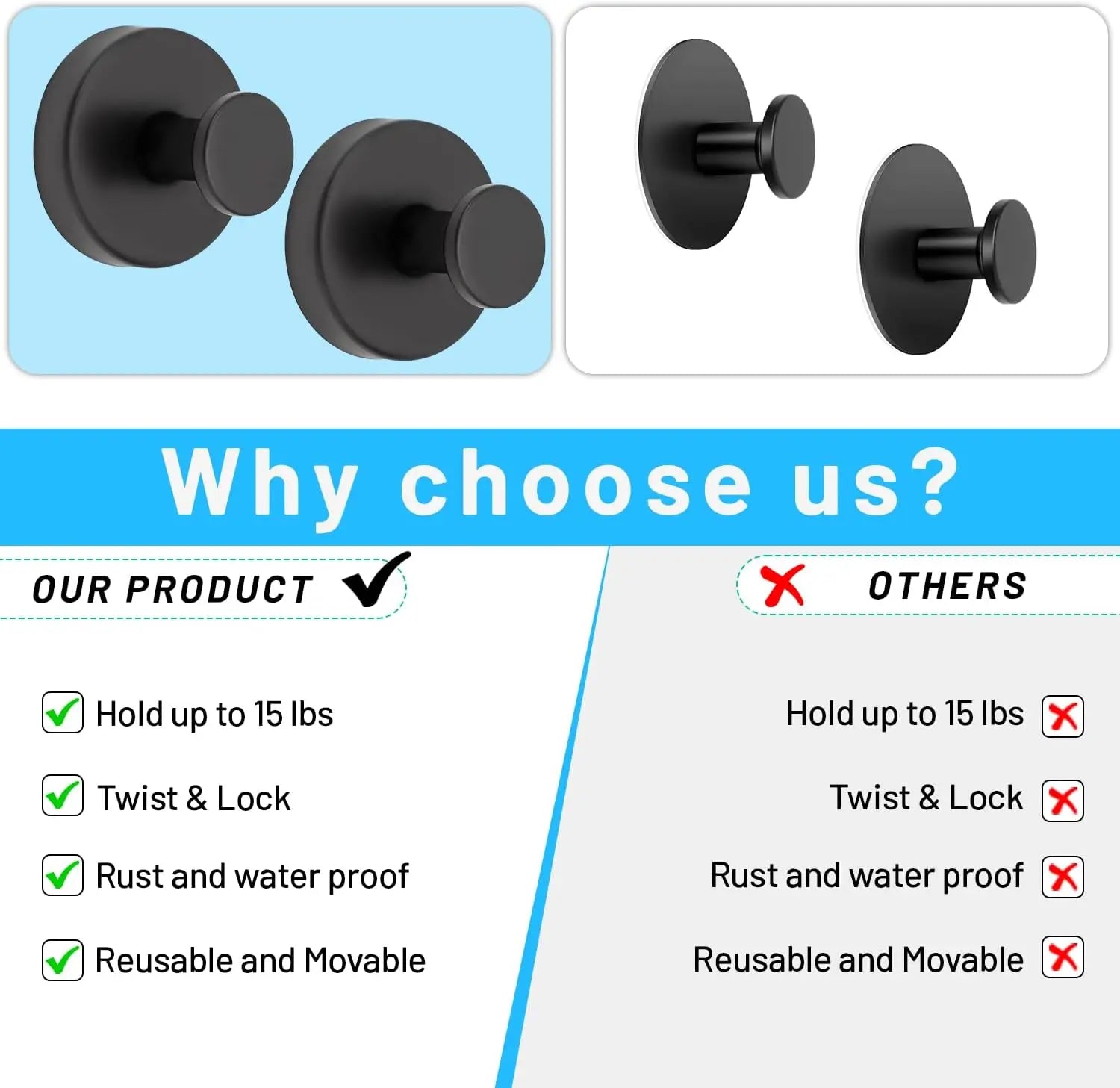 2 PCS Sturdy Suction Cup Hooks | Damage-Free & No Tools Required | Waterproof Shower Towel Holder