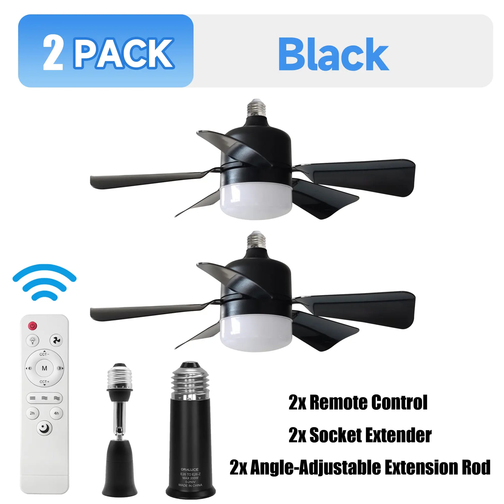 2-In-1 Screw-In Ceiling Fan Light with Adjustable Angle Pole | Dimmable 3000K-6000K LED, Quiet Remote Fan for Living Room & Garage