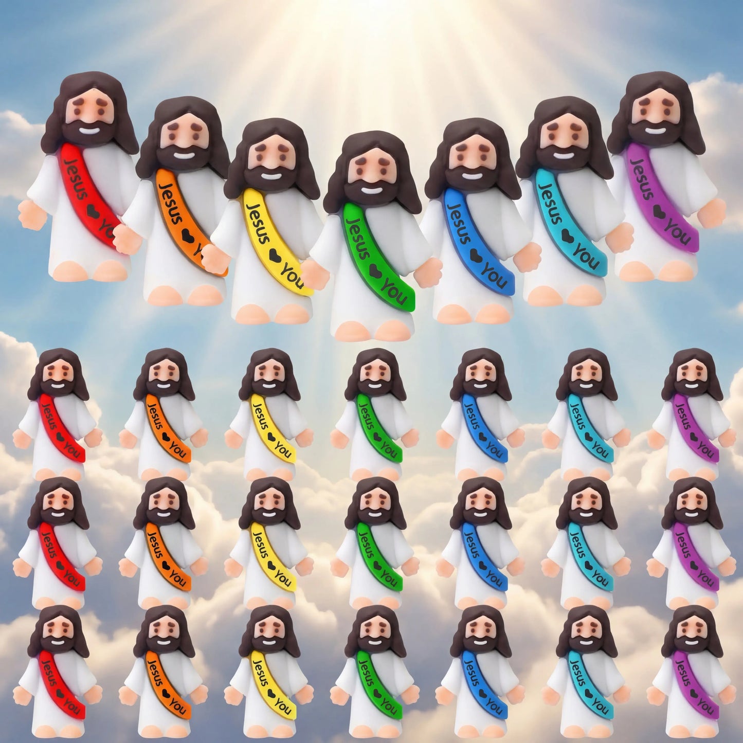30/60 Pcs Little Jesus Figures - High-Quality Mini Jesus Figurines in Bulk, Jesus Loves You Figures, Colorful Easter Jesus Love You Mini Rubber Toys for Sunday School Baptism Gifts