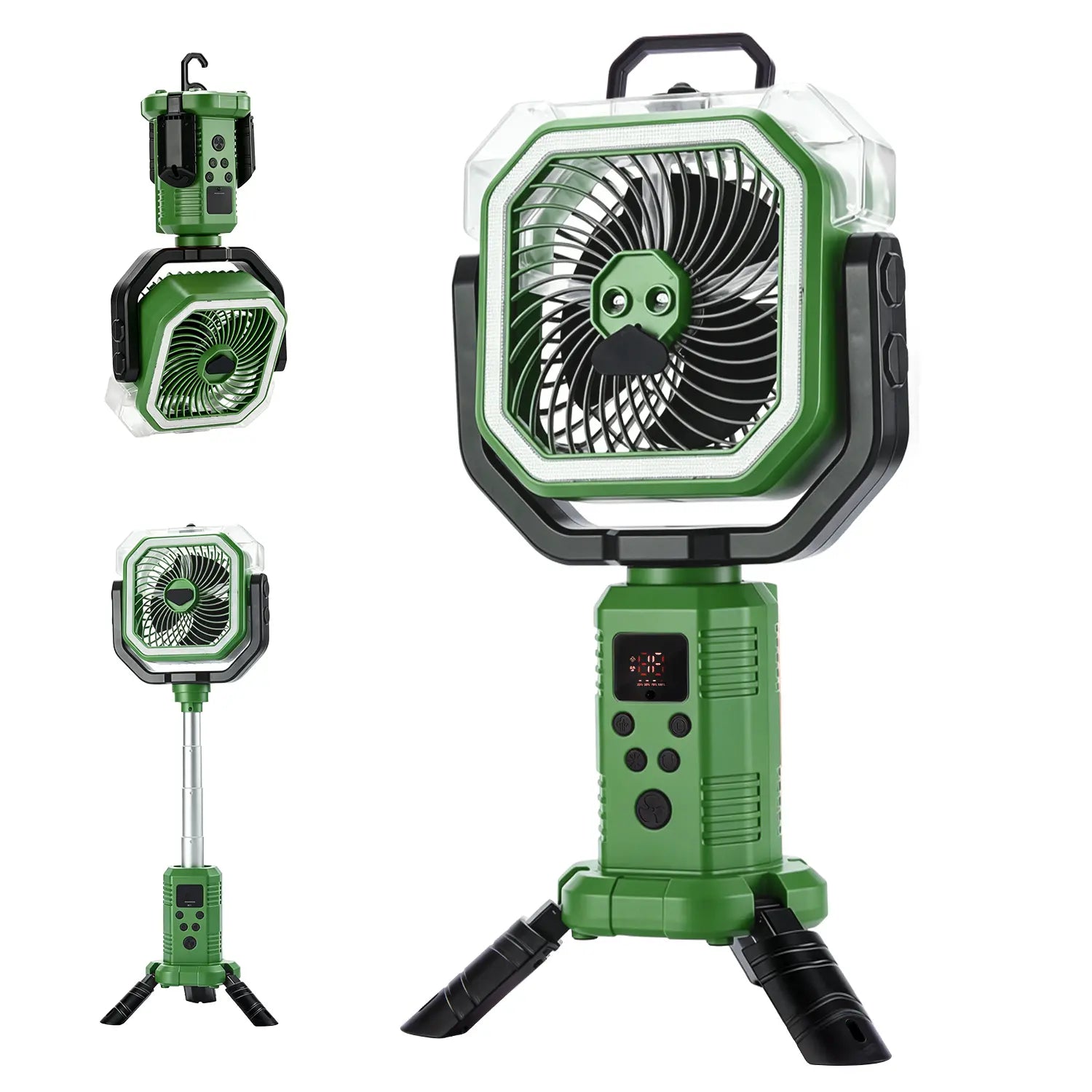 Qawtor 2026 Upgraded Version Portable Camping Fan with Mist, Rechargeable Outdoor Fan, Tripod & Hanging Hook, Telescopic Stand, Digital Display, Multi-Speed Battery Fan，Modern Style，Easy Travel Camping Fan Summerwins