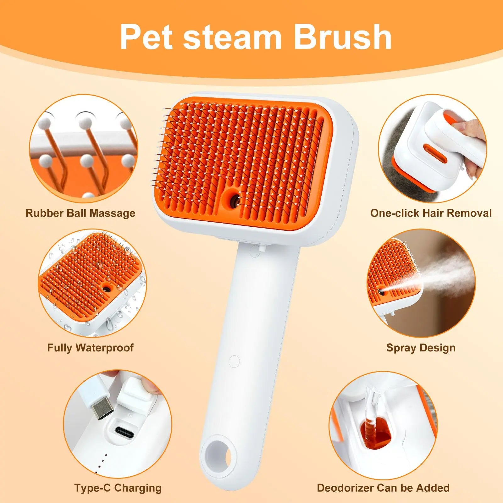 Cat Grooming Brush – Waterproof Steam Deshedding Tool, One-Button Hair Removal Comb for Cats & Dogs, Pet Fur Cleaning & Trimming, Petlovers