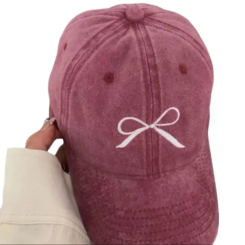 Rose Pink Bow Design Baseball Cap - Soft Textured Material, Ideal for Casual Wear, Perfect for Everyday Use, Stylish and Comfortable