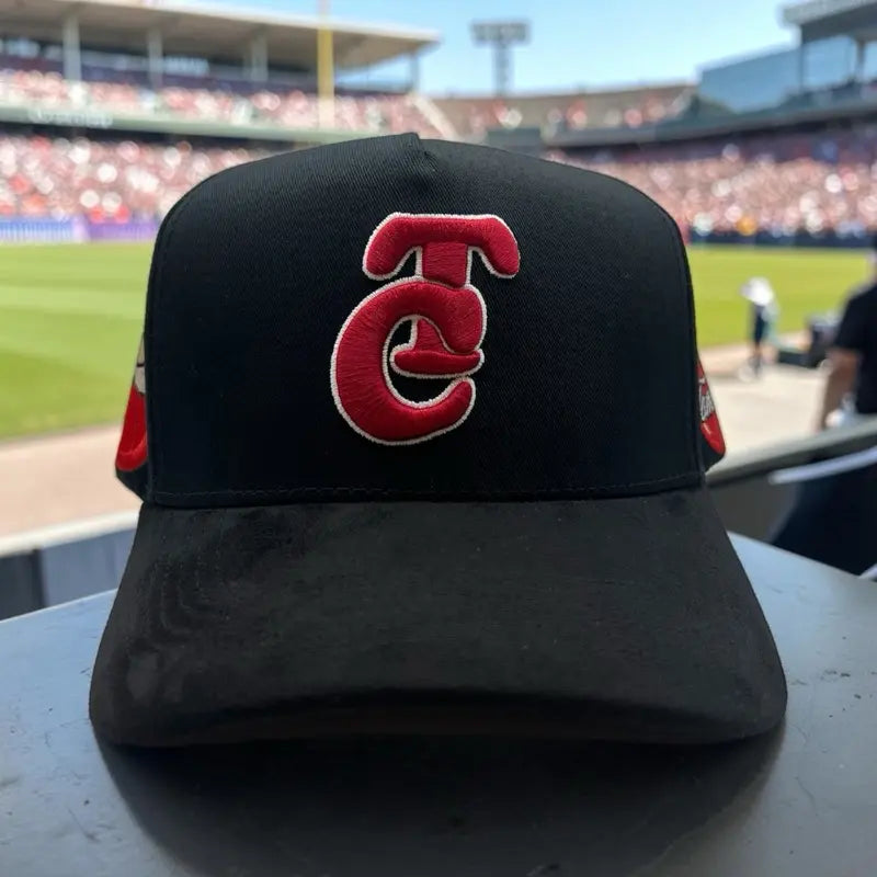 Tomateros De Culiacán Snapback Black Baseball Cap with Red Embroidered Logo and Red Accents
