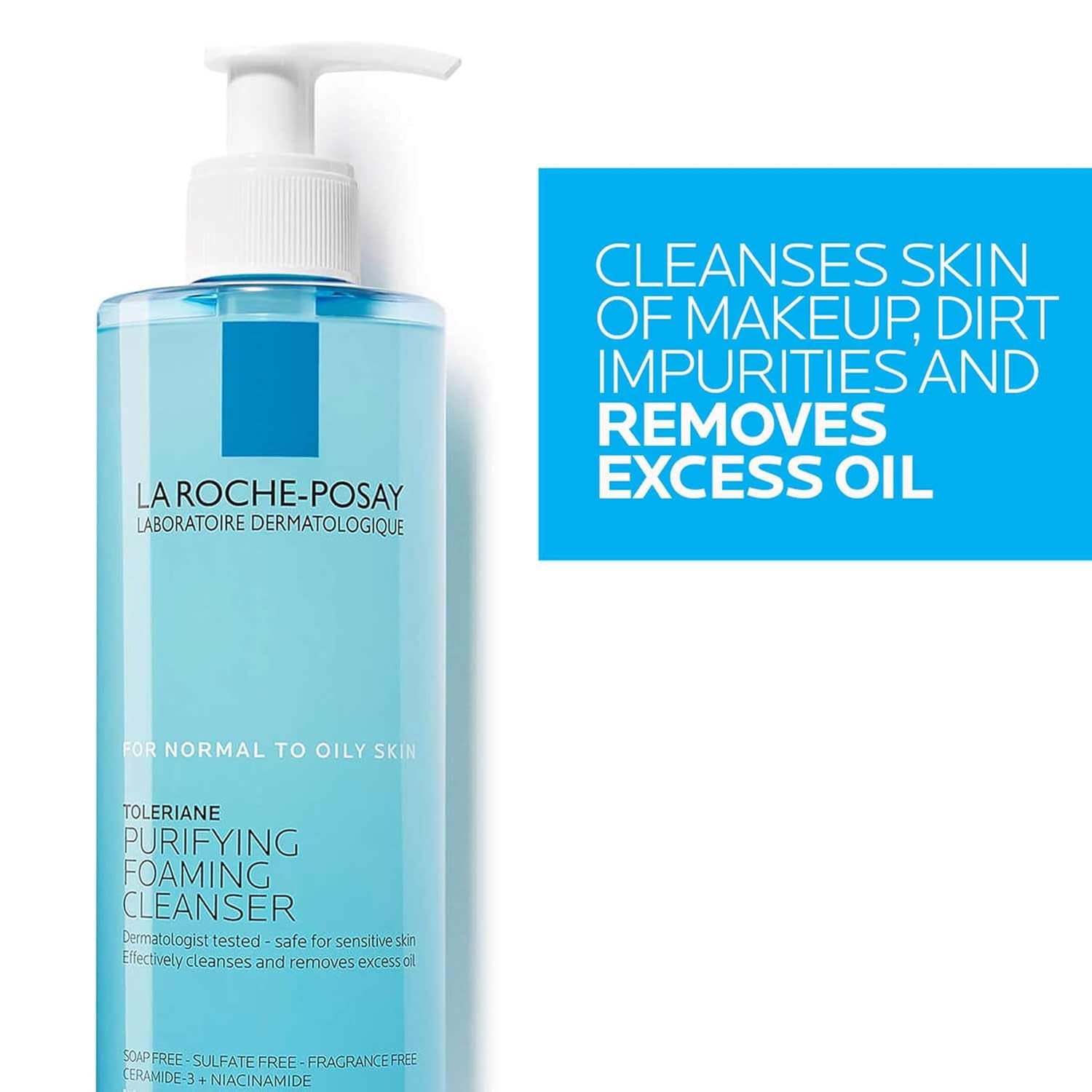 Toleriane Purifying Foaming Facial Cleanser, Oil Free Face Wash for Women & Men with Niacinamide + Ceramides, Pore Cleanser Safe for Sensitive Skin, Won’T Dry Out Skin, Soap Free