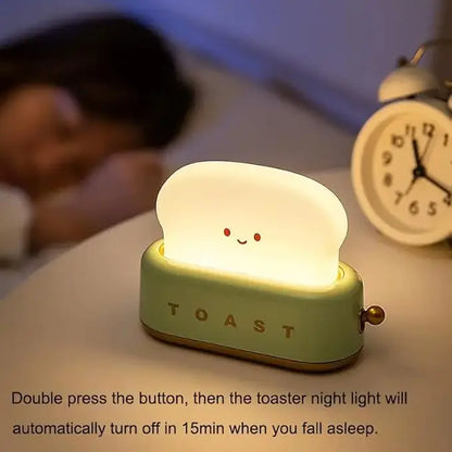 Cute Toast LED Night Light Table Lamp, Rechargeable Bedroom Bedside Lamp with Timer, Soft Warm Glow Decorative Desk Light for Kids Room, Nursery, Birthday Gift for Boys & Girls Summerwins