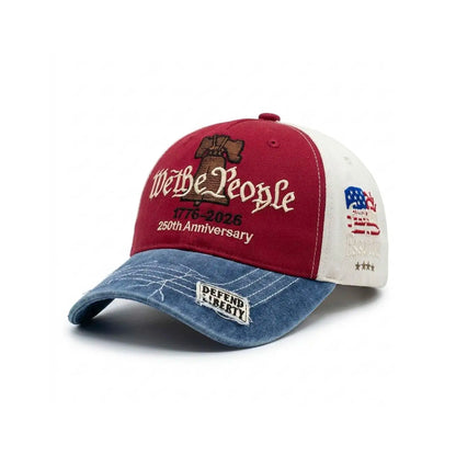“We the People” 1776 Vintage Patriotic Baseball Cap – Embroidered Liberty Bell & American Flag Hat – Distressed Cotton “Freedom Is Essential” Dad Hat Gift for Men Veterans Adjustable Snapback Hat