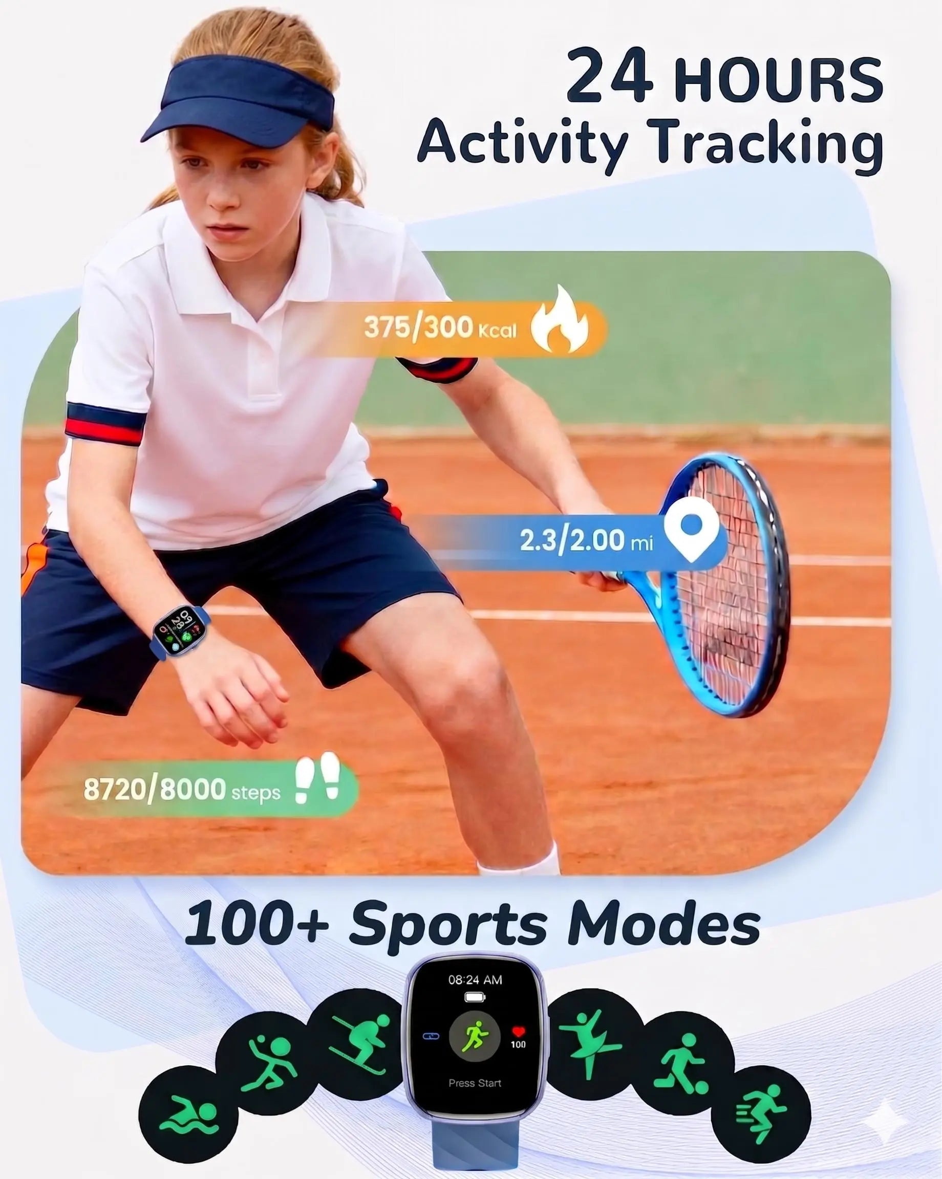 Transformers S60K Kids' Smartwatch 1.6-Inch Fitness Tracker with Heart Rate Monitor, Sleep Tracking, IP68 Water Resistance, 12/24-Hour Format, Educational Toys & Birthday Gifts for Girls Ages 6-12 - Wearable, Adjustable Wearable Adjustable Bluetooth Wrist