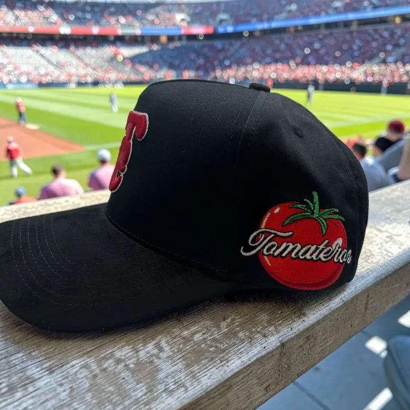 Tomateros De Culiacán Snapback Black Baseball Cap with Red Embroidered Logo and Red Accents