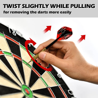 Dartboard with Staple-Free Bullseye, 18G Steel Tip Darts Set,12 Steel Tip Darts 18G, Dartboard Mounting Kits Included