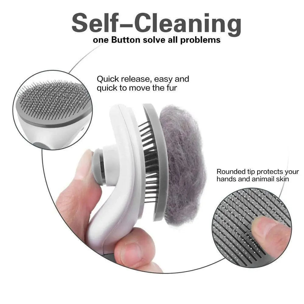 Self-Cleaning Pet Grooming Brush - Stainless Steel Deshedding Tool for Dogs & Cats, Anti-Static Massage Comb with Hair Containment & Tangle-Free Design, Non-Slip Handle for Small Medium Pets, Grooming Tools, Travel Accessories