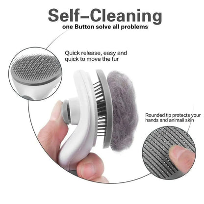 Self-Cleaning Pet Grooming Brush - Stainless Steel Deshedding Tool for Dogs & Cats, Anti-Static Massage Comb with Hair Containment & Tangle-Free Design, Non-Slip Handle for Small Medium Pets, Grooming Tools, Travel Accessories