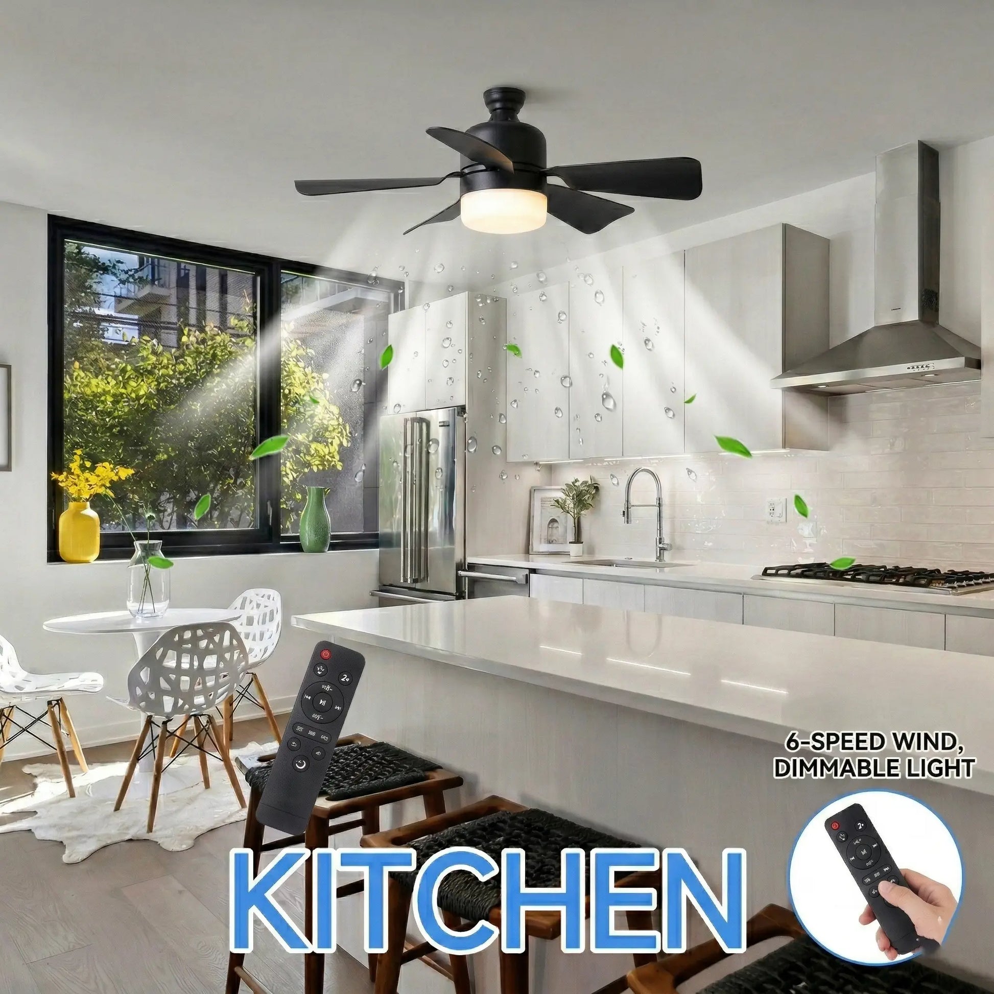 2-In-1 Screw-In Ceiling Fan Light with Adjustable Angle Pole | Dimmable 3000K-6000K LED, Quiet Remote Fan for Living Room & Garage