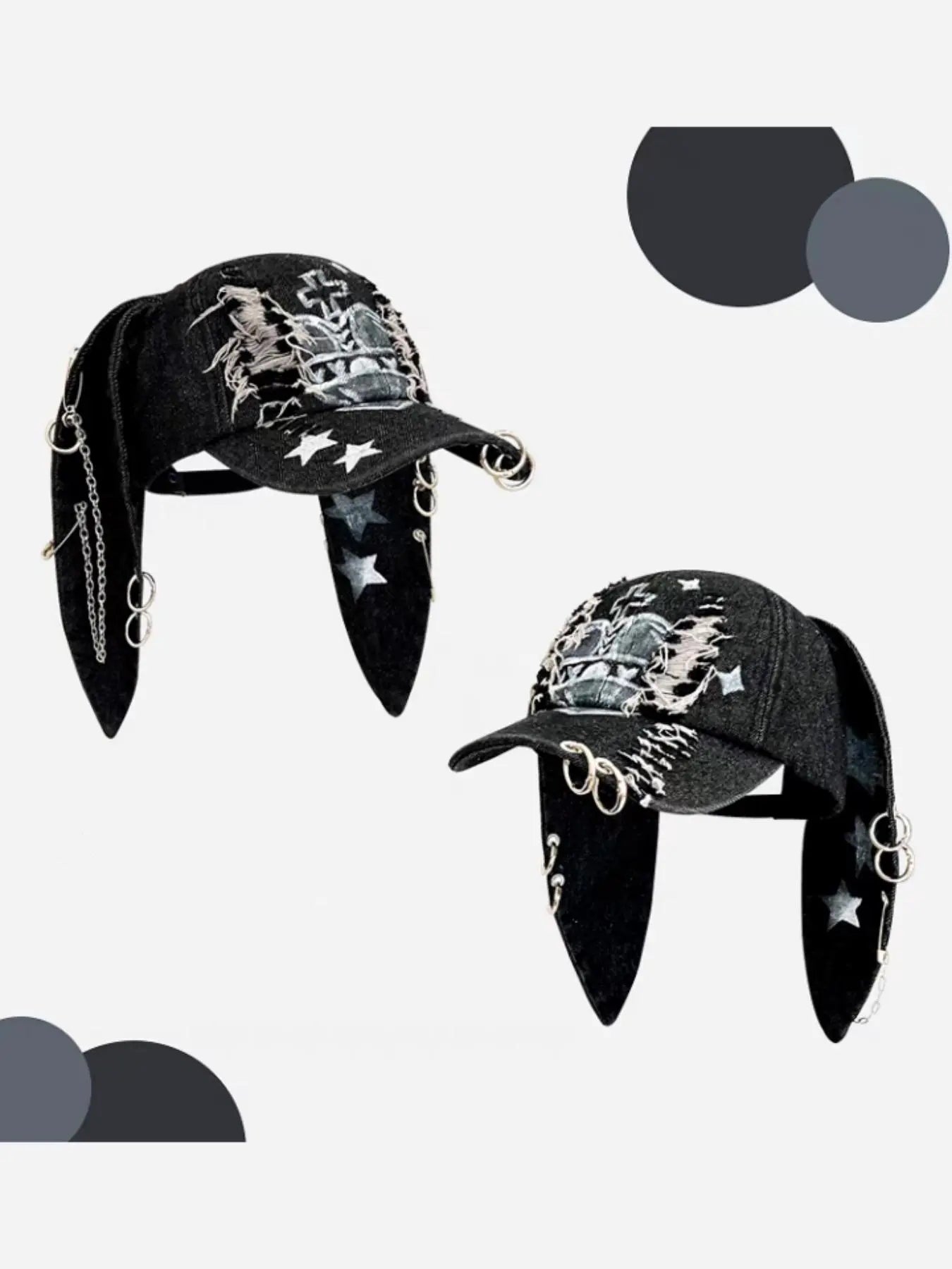 Unisex Wasteland Style Bunny Ear Baseball Cap, Adjustable Fashion Snapback Cap, Punk Denim Graphic Trucker Hat with Chain, Streetwear Hip Hop Costume for Halloween Party, Premium Streetwear Hat