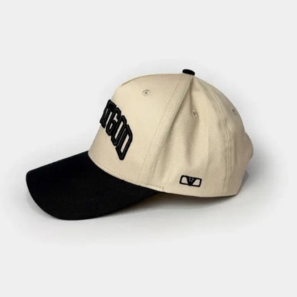 Victory on the Cross Christian-Themed Patch Hat - Unisex 100% Cotton 2-Tone Tan/Black Casual Style Faith-Based Graphic Cap, 3D Embroidery, Acrylic Accent, Adjustable Size, Daily Wear, Christian-Themed Patch Hats, Casual Style Hats