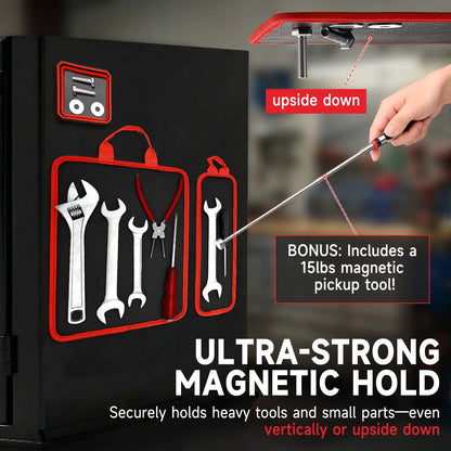3PC Double-Sided Magnetic Mat Set with Hook, Telescoping Pickup Tool, Heavy-Duty Flexible PVC Non-Slip Magnet Pad & Tray Holder, 85 Built-In Magnets, 30LBS Pull Force Tools for Garage, Auto Repair, Father'S Day Gift