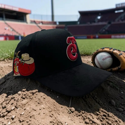 Tomateros De Culiacán Snapback Black Baseball Cap with Red Embroidered Logo and Red Accents