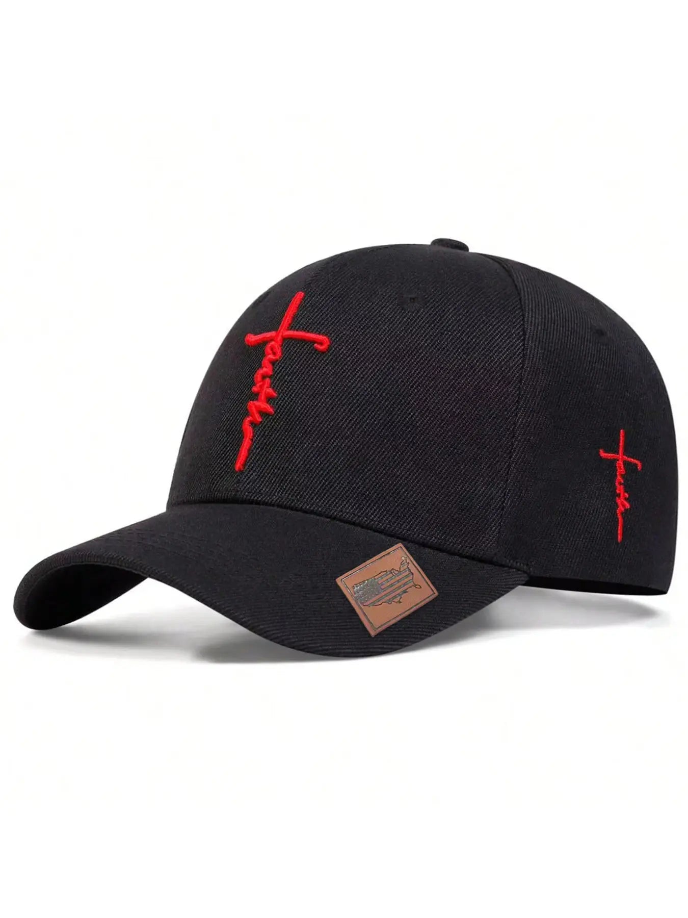 Unisex Faith Cross Embroidered Baseball Cap, Adjustable Snapback, Lightweight Polyester, Casual Sports Hat, Cross Embroidery, Solid Color Design, Contemporary Trends, Statement Cap, Polyester Caps