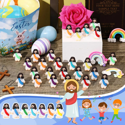 30/60 Pcs Little Jesus Figures - High-Quality Mini Jesus Figurines in Bulk, Jesus Loves You Figures, Colorful Easter Jesus Love You Mini Rubber Toys for Sunday School Baptism Gifts