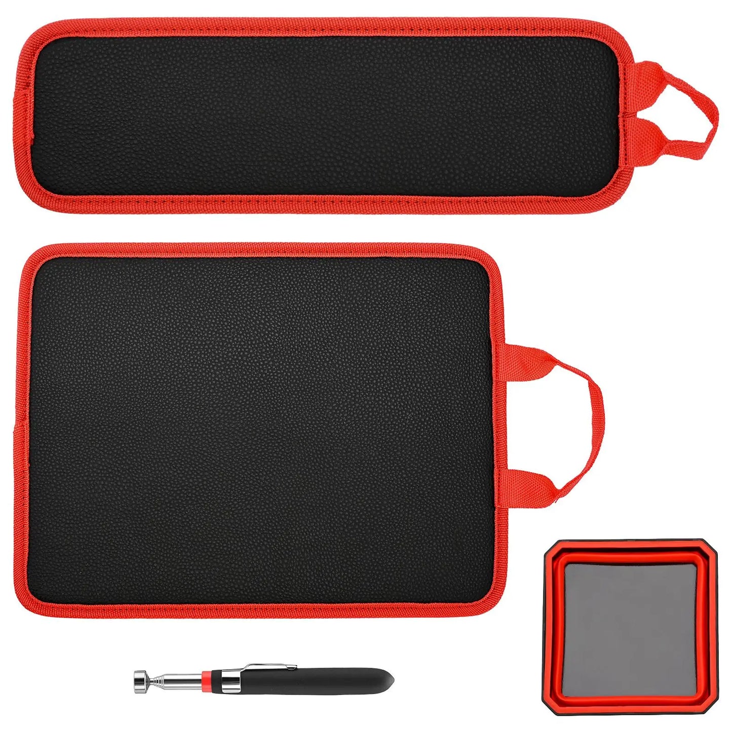 3PC Double-Sided Magnetic Mat Set with Hook, Telescoping Pickup Tool, Heavy-Duty Flexible PVC Non-Slip Magnet Pad & Tray Holder, 85 Built-In Magnets, 30LBS Pull Force Tools for Garage, Auto Repair, Father'S Day Gift