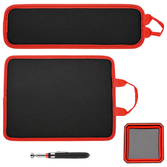 3PC Double-Sided Magnetic Mat Set with Hook, Telescoping Pickup Tool, Heavy-Duty Flexible PVC Non-Slip Magnet Pad & Tray Holder, 85 Built-In Magnets, 30LBS Pull Force Tools for Garage, Auto Repair, Father'S Day Gift