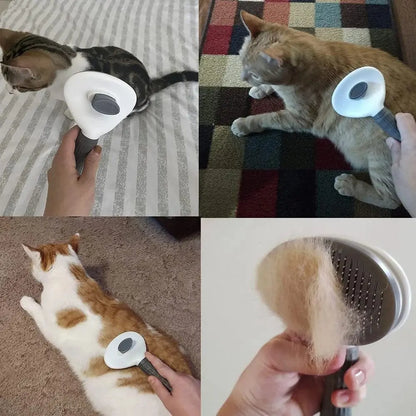 Self-Cleaning Pet Grooming Brush - Stainless Steel Deshedding Tool for Dogs & Cats, Anti-Static Massage Comb with Hair Containment & Tangle-Free Design, Non-Slip Handle for Small Medium Pets, Grooming Tools, Travel Accessories