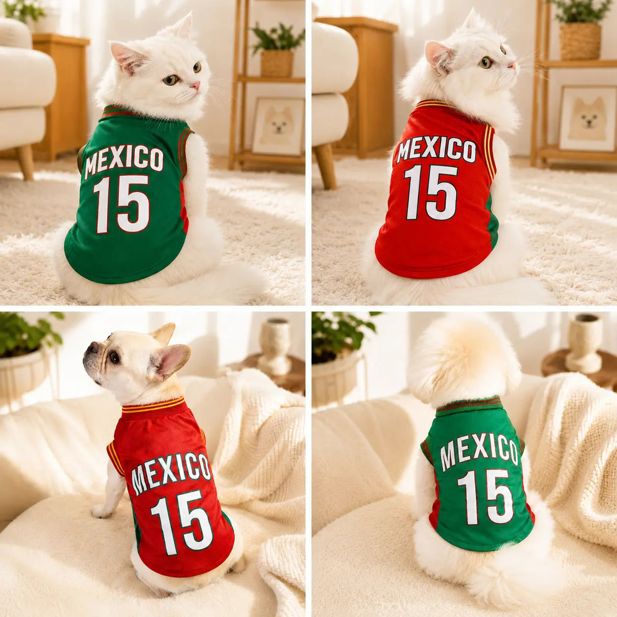 Mexico 15 Pet Jersey Shirt for Small Medium Dogs and Cats, Breathable Mesh Soccer Style Pet Vest, Sleeveless Puppy Sports Outfit, Cute Lightweight Dog Cat Clothes for Daily Wear, Outdoor Walks, Photos and Parties