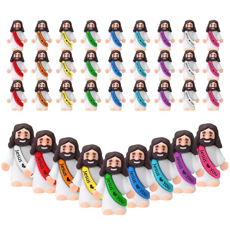 30/60 Pcs Little Jesus Figures - High-Quality Mini Jesus Figurines in Bulk, Jesus Loves You Figures, Colorful Easter Jesus Love You Mini Rubber Toys for Sunday School Baptism Gifts