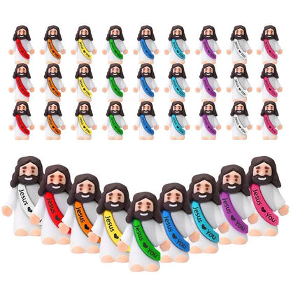 30/60 Pcs Little Jesus Figures - High-Quality Mini Jesus Figurines in Bulk, Jesus Loves You Figures, Colorful Easter Jesus Love You Mini Rubber Toys for Sunday School Baptism Gifts
