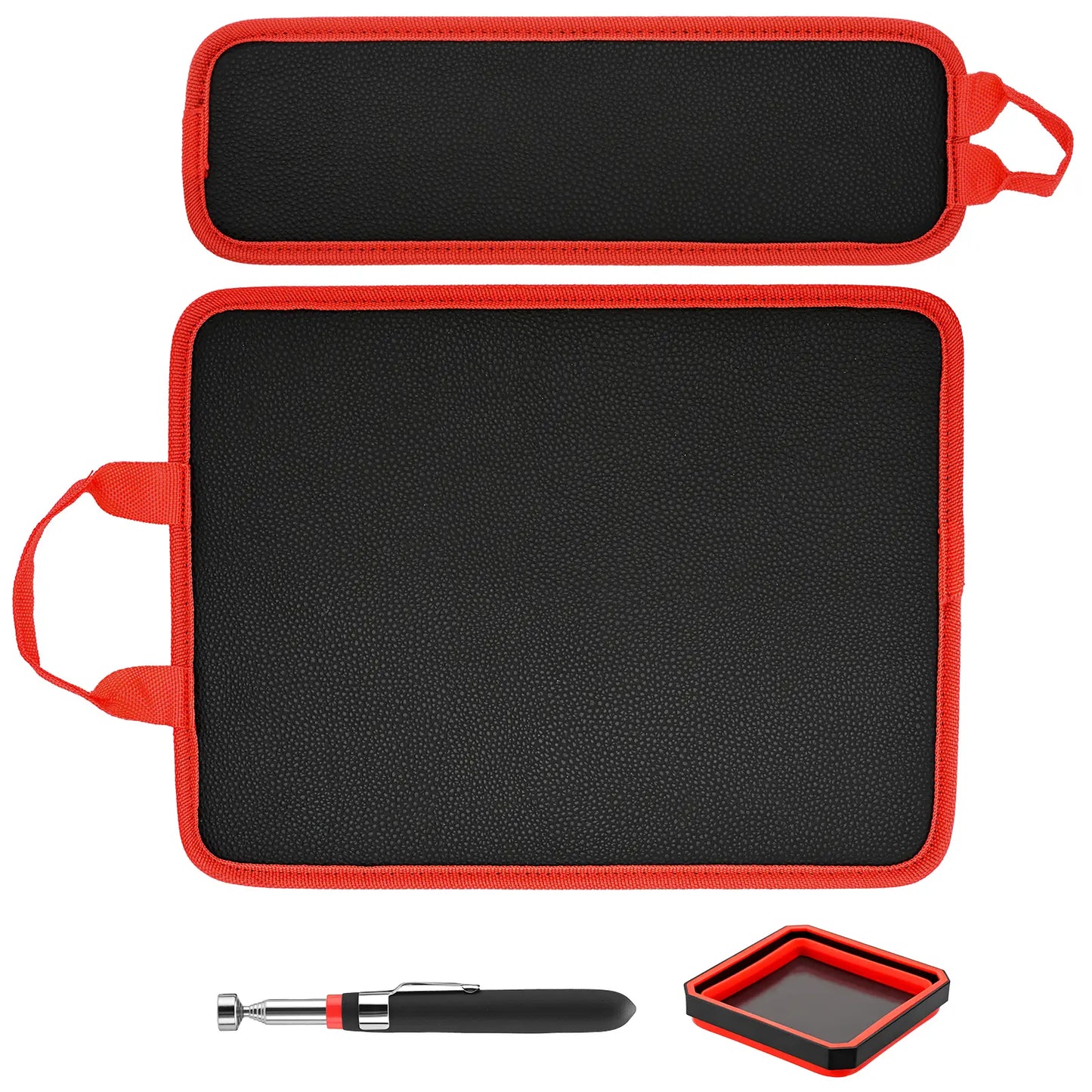 3PC Double-Sided Magnetic Mat Set with Hook, Telescoping Pickup Tool, Heavy-Duty Flexible PVC Non-Slip Magnet Pad & Tray Holder, 85 Built-In Magnets, 30LBS Pull Force Tools for Garage, Auto Repair, Father'S Day Gift