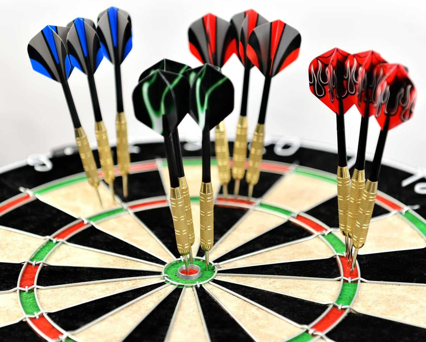 Dartboard with Staple-Free Bullseye, 18G Steel Tip Darts Set,12 Steel Tip Darts 18G, Dartboard Mounting Kits Included