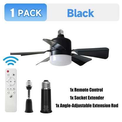 2-In-1 Screw-In Ceiling Fan Light with Adjustable Angle Pole | Dimmable 3000K-6000K LED, Quiet Remote Fan for Living Room & Garage