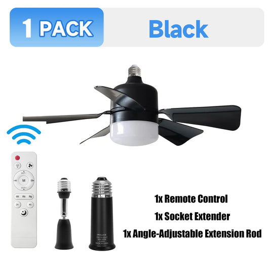 2-In-1 Screw-In Ceiling Fan Light with Adjustable Angle Pole | Dimmable 3000K-6000K LED, Quiet Remote Fan for Living Room & Garage