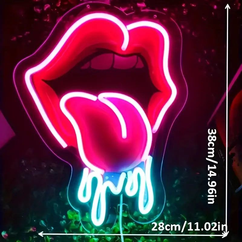 Lips Tongue Neon Sign Tongue LED Neon Light up Sign for Wall Decor Tongue Drool LED Sign Neon Light for KTV Bar Pub Man Cave Bedroom Party Wedding Deco,Valentine'S Day Decoration.