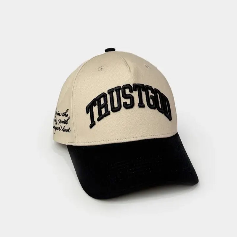 Victory on the Cross Christian-Themed Patch Hat - Unisex 100% Cotton 2-Tone Tan/Black Casual Style Faith-Based Graphic Cap, 3D Embroidery, Acrylic Accent, Adjustable Size, Daily Wear, Christian-Themed Patch Hats, Casual Style Hats
