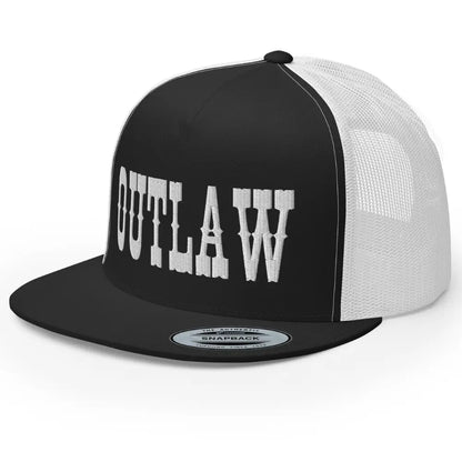 RIVEMUG Western Outlaw Trucker Hat Flat Bill High Crown Adjustable Cowboy Rodeo Cap