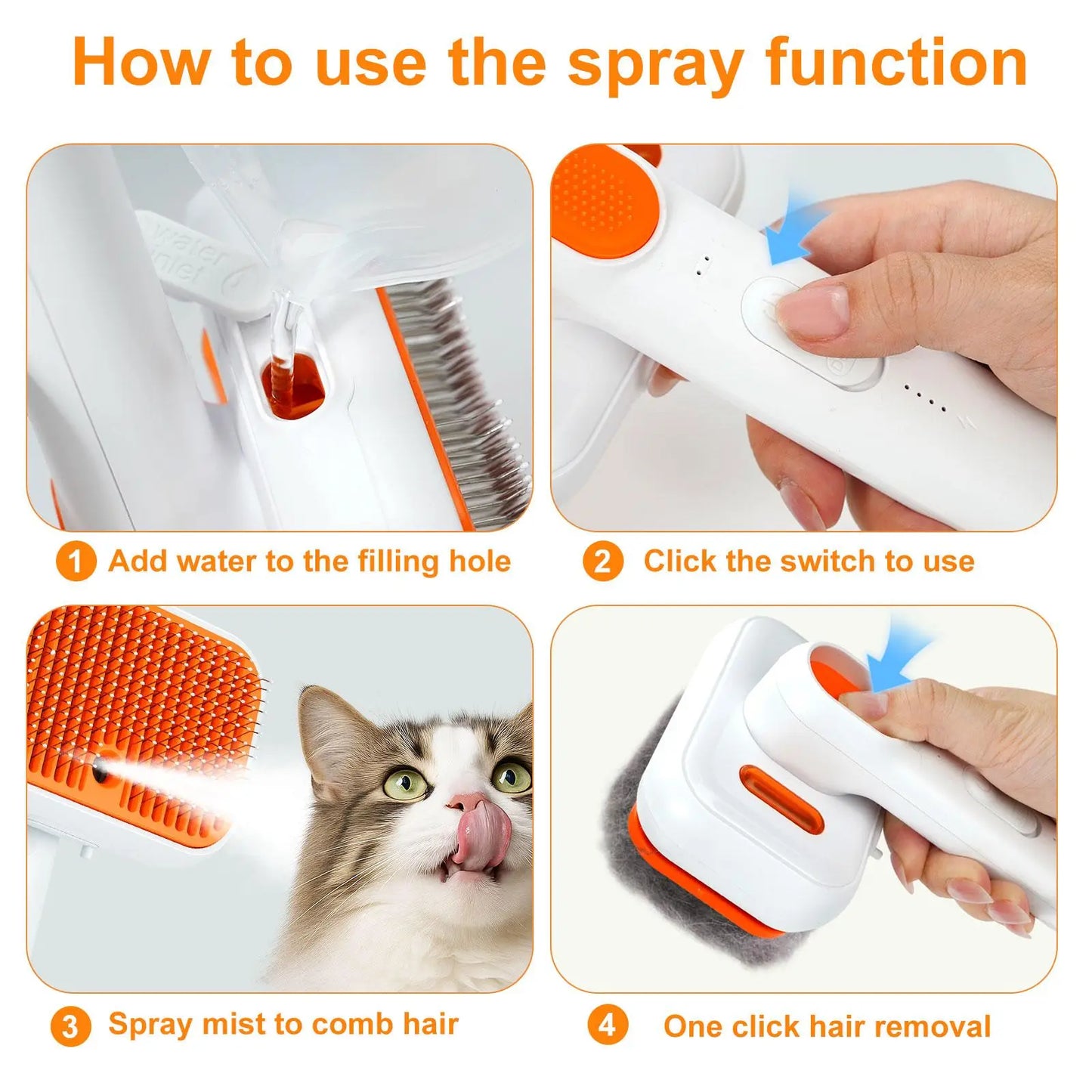 Cat Grooming Brush – Waterproof Steam Deshedding Tool, One-Button Hair Removal Comb for Cats & Dogs, Pet Fur Cleaning & Trimming, Petlovers