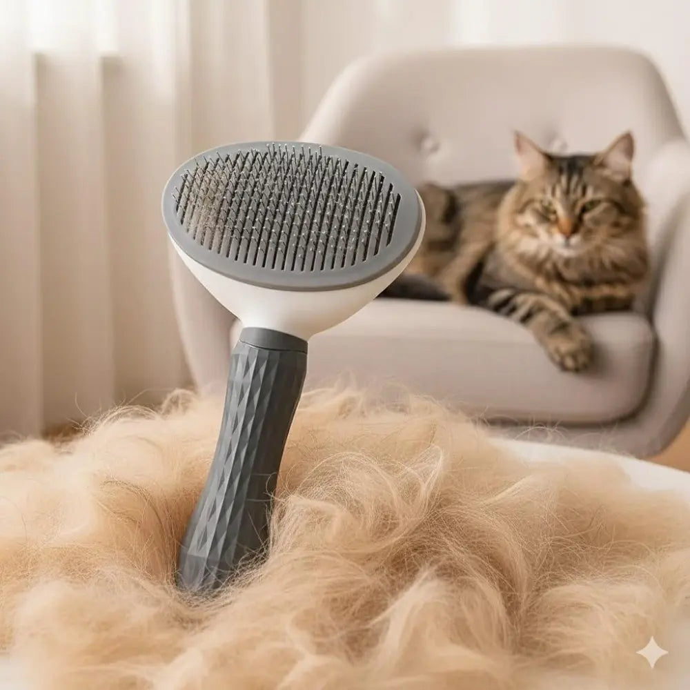 Self-Cleaning Pet Grooming Brush - Stainless Steel Deshedding Tool for Dogs & Cats, Anti-Static Massage Comb with Hair Containment & Tangle-Free Design, Non-Slip Handle for Small Medium Pets, Grooming Tools, Travel Accessories