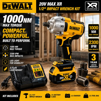 Dewalt DCF900 20V Max XR Brushless Impact Wrench 1/2" Anvil High Torque Professional Grade Cordless Tool with Lithium Battery