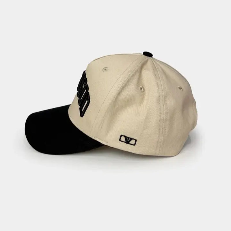 Victory on the Cross Christian-Themed Patch Hat - Unisex 100% Cotton 2-Tone Tan/Black Casual Style Faith-Based Graphic Cap, 3D Embroidery, Acrylic Accent, Adjustable Size, Daily Wear, Christian-Themed Patch Hats, Casual Style Hats