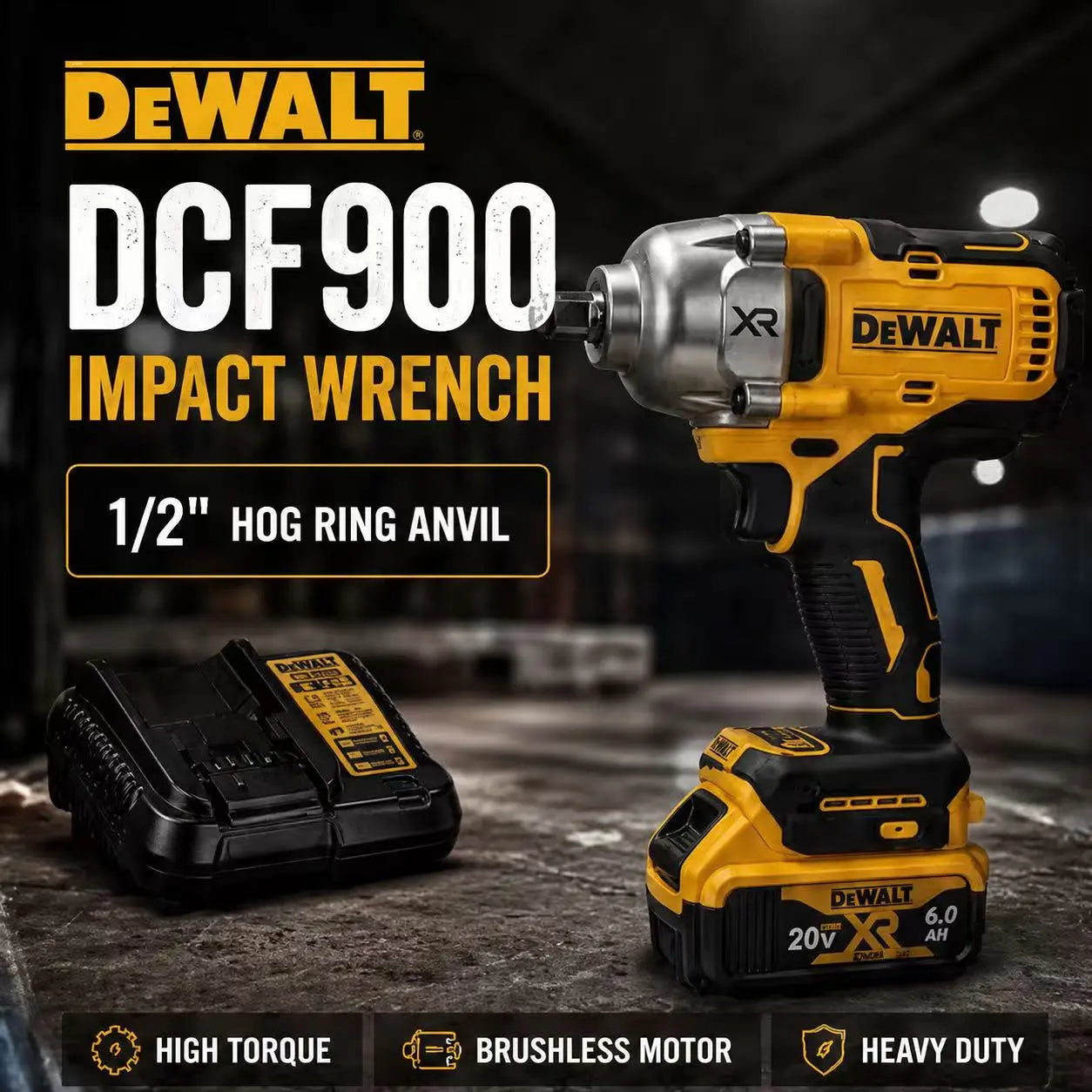 Dewalt DCF900 20V Max XR Brushless Impact Wrench 1/2" Anvil High Torque Professional Grade Cordless Tool with Lithium Battery